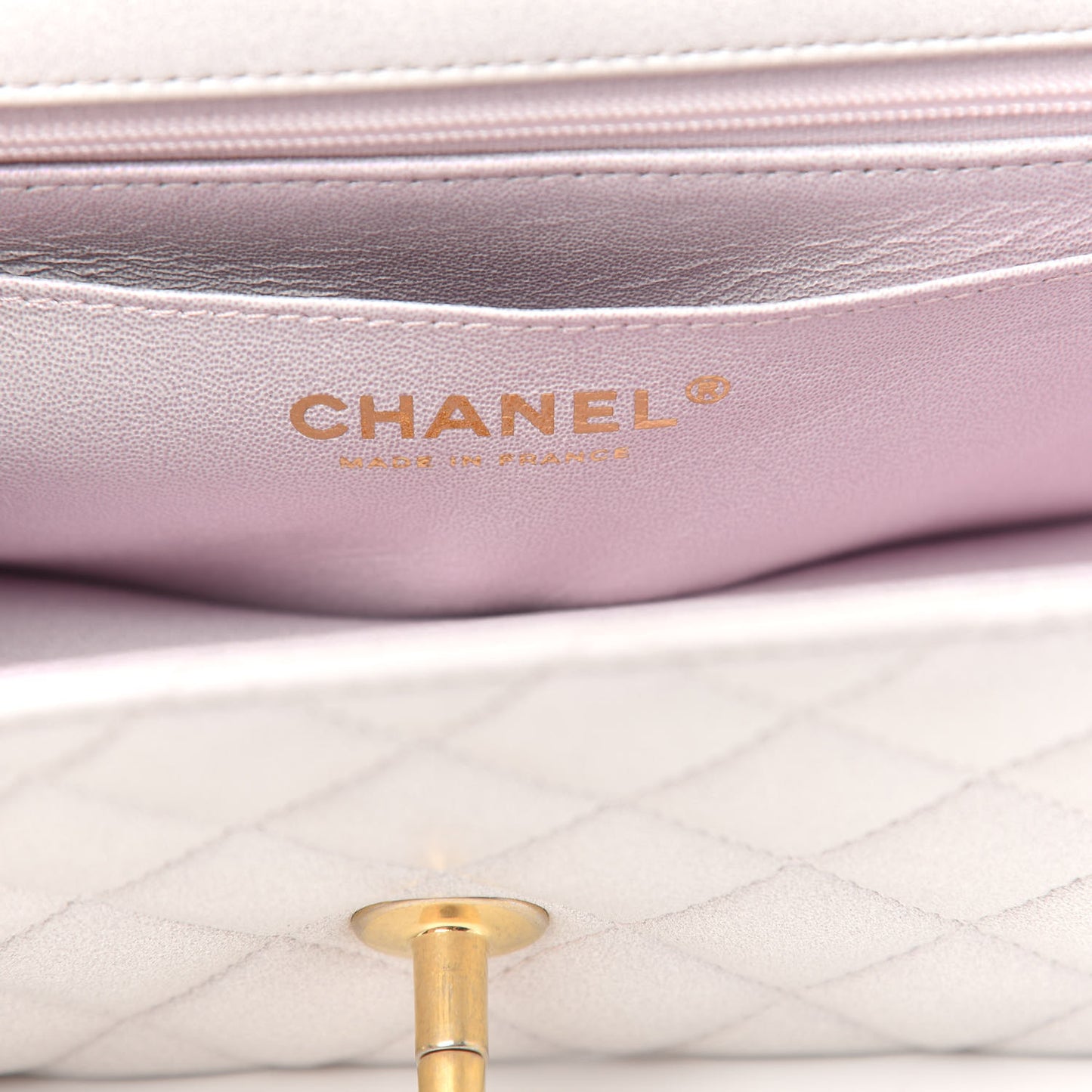 Iridescent Lambskin Quilted Mini Top Handle Rectangular Flap White