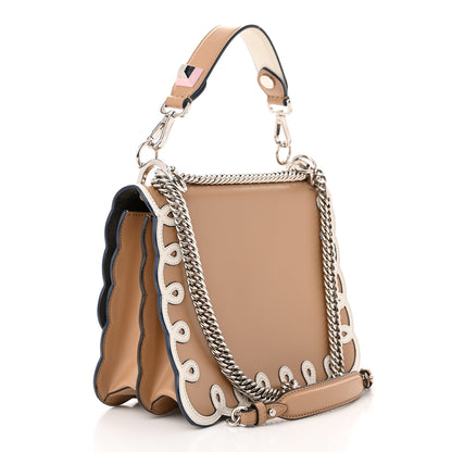 Fendi Vitello Liberty Dolce Scalloped Studded Scrollwork Kan I Shoulder Bag Cuoio White 3 of 12