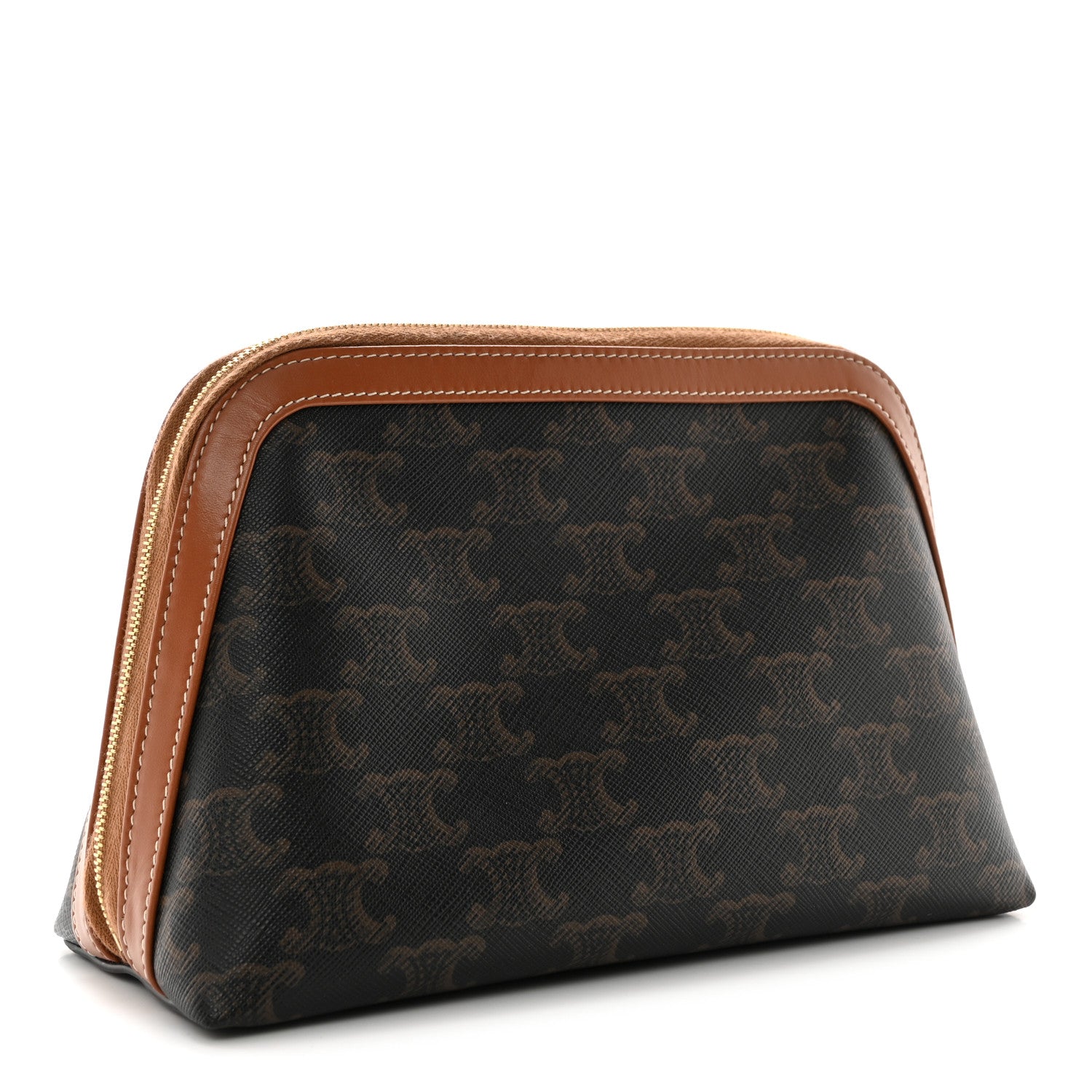 Celine Triomphe Canvas Calfskin Medium Cosmetic Pouch Tan 3 of 7