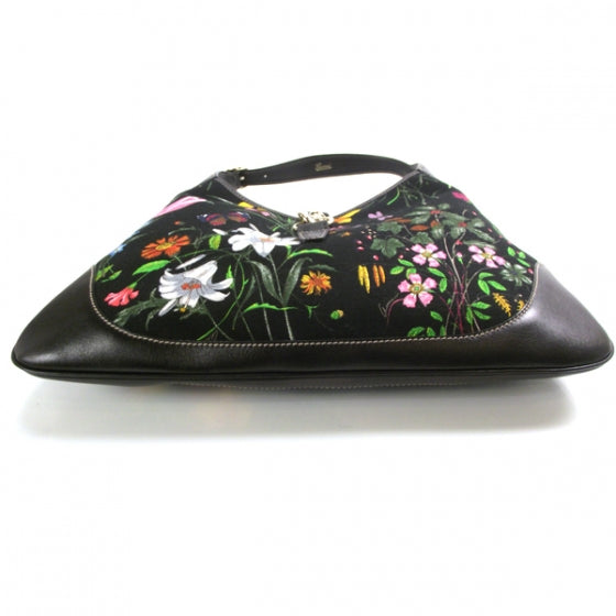 Canvas Floral Flora Medium Jackie O Bouvier Hobo Black