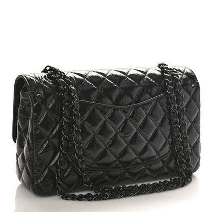 Chanel Shiny Crumpled Calfskin Quilted Medium Double Flap So Black 2 of 9
