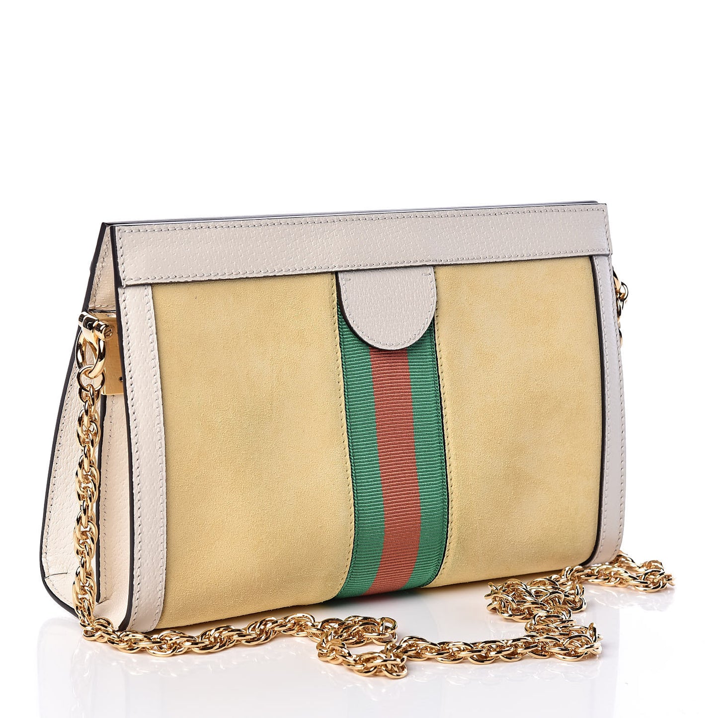 Suede Calfskin GG Web Small Ophidia Chain Shoulder Bag Burro New Mystic White