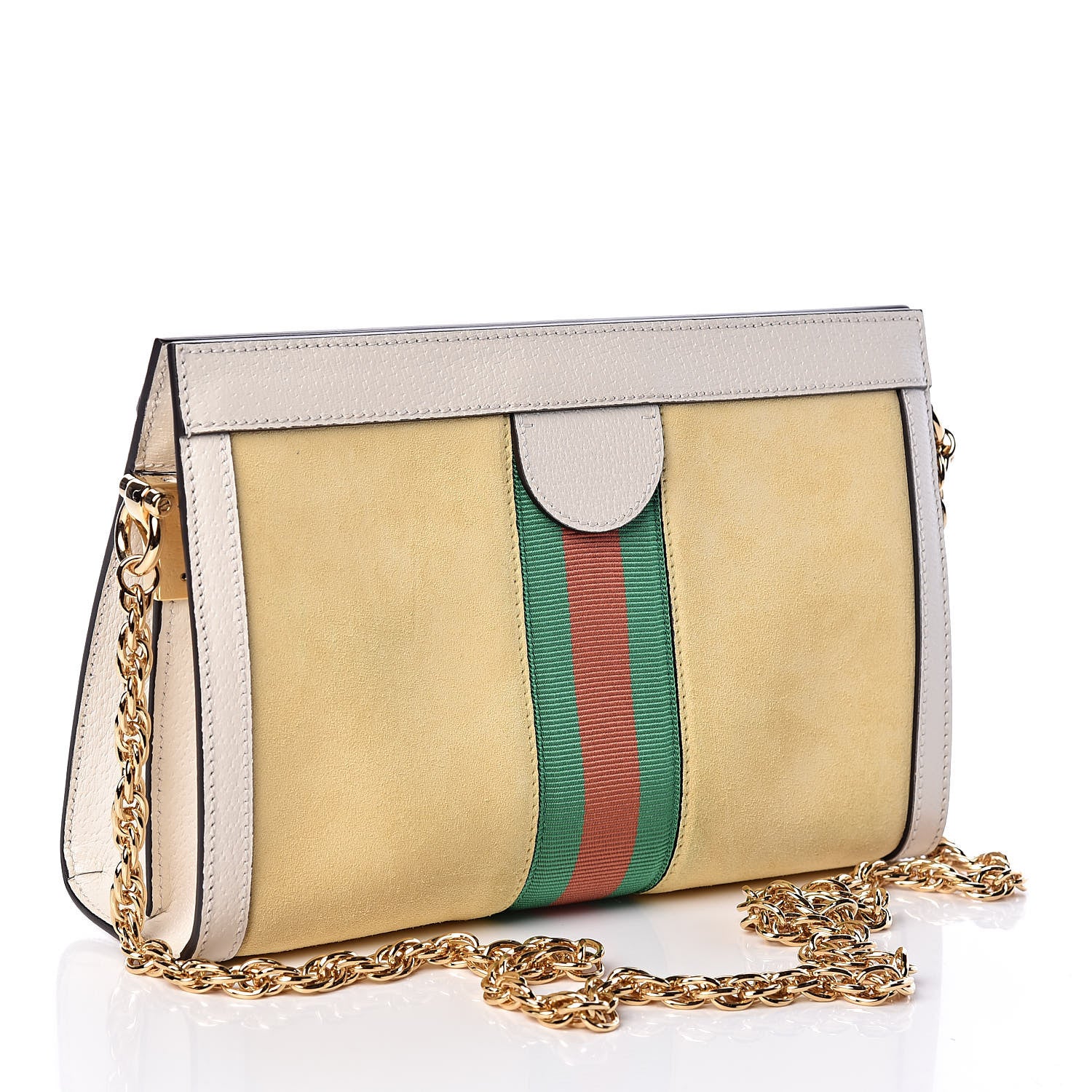 Gucci Suede Calfskin GG Web Small Ophidia Chain Shoulder Bag Burro New Mystic White 3 of 11