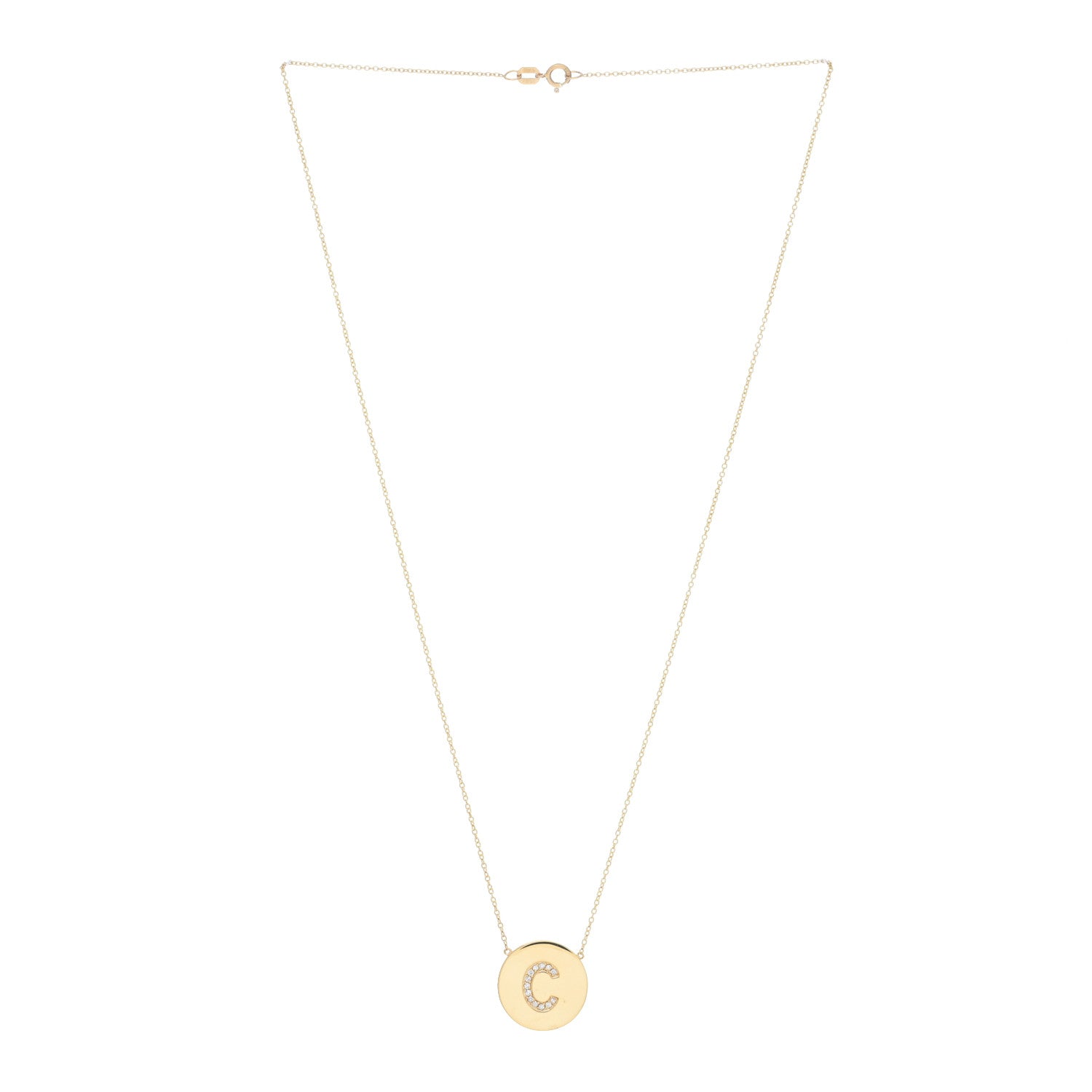 Jennifer Meyer 18K Yellow Gold Diamond Letter C Disc Necklace 2 of 5