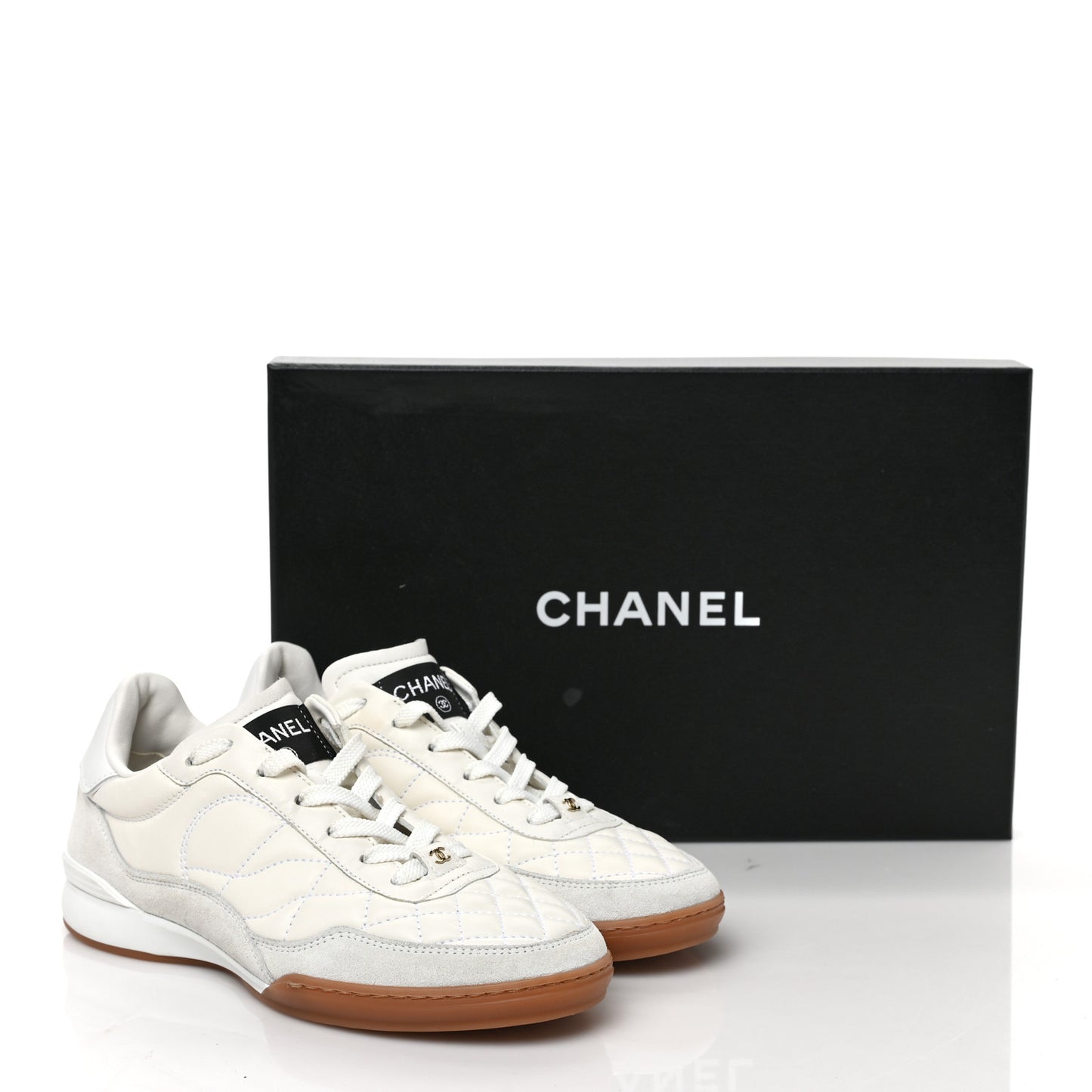Suede Calfskin Quilted Sneakers 36 White