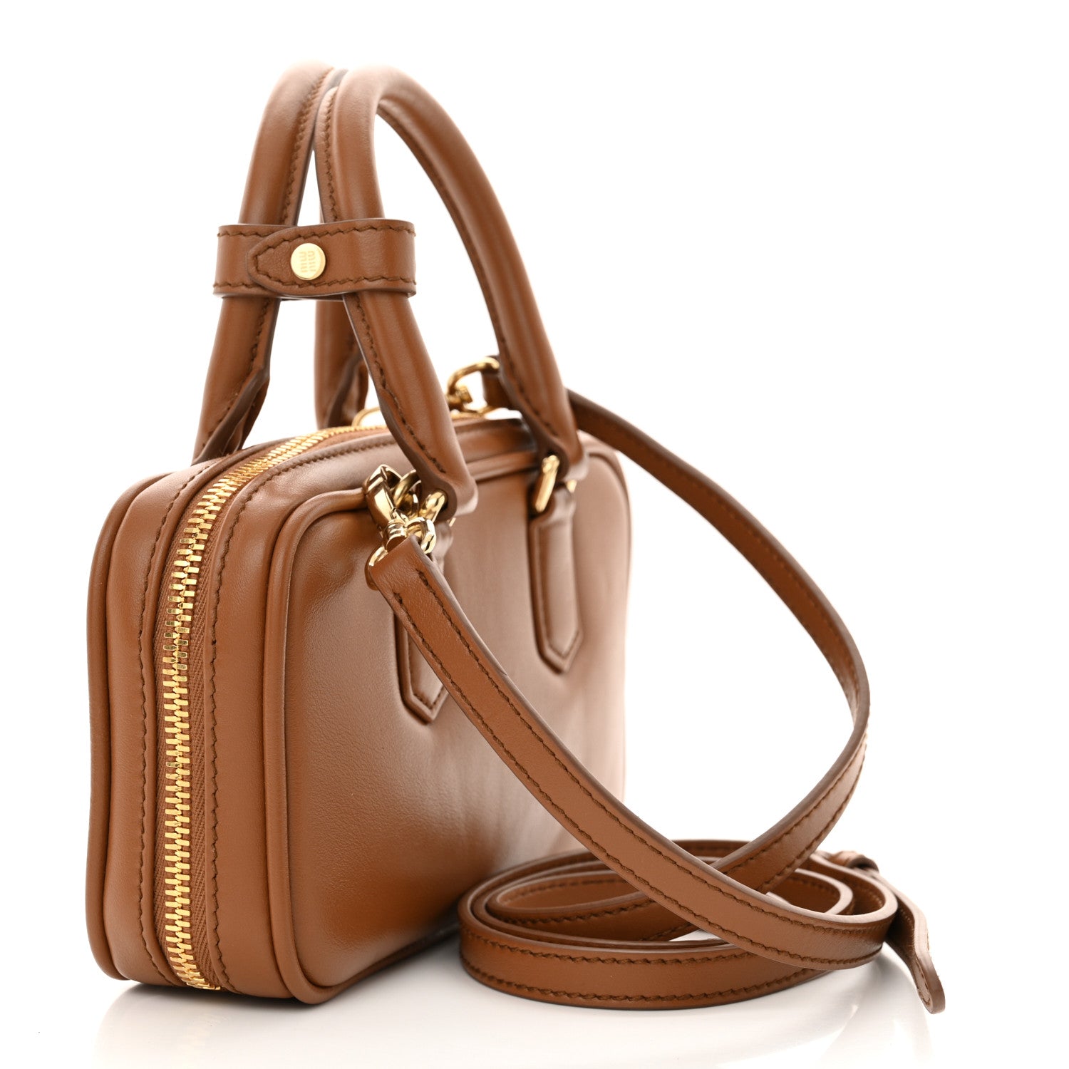 Miu Miu Calfskin Mini Arcadie Top Handle Bag Cognac 3 of 11