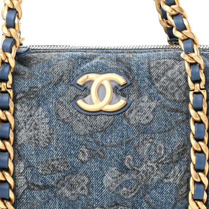 Chanel Denim Printed Destination Chenonceau Bowling Bag Blue Grey White 8 of 11