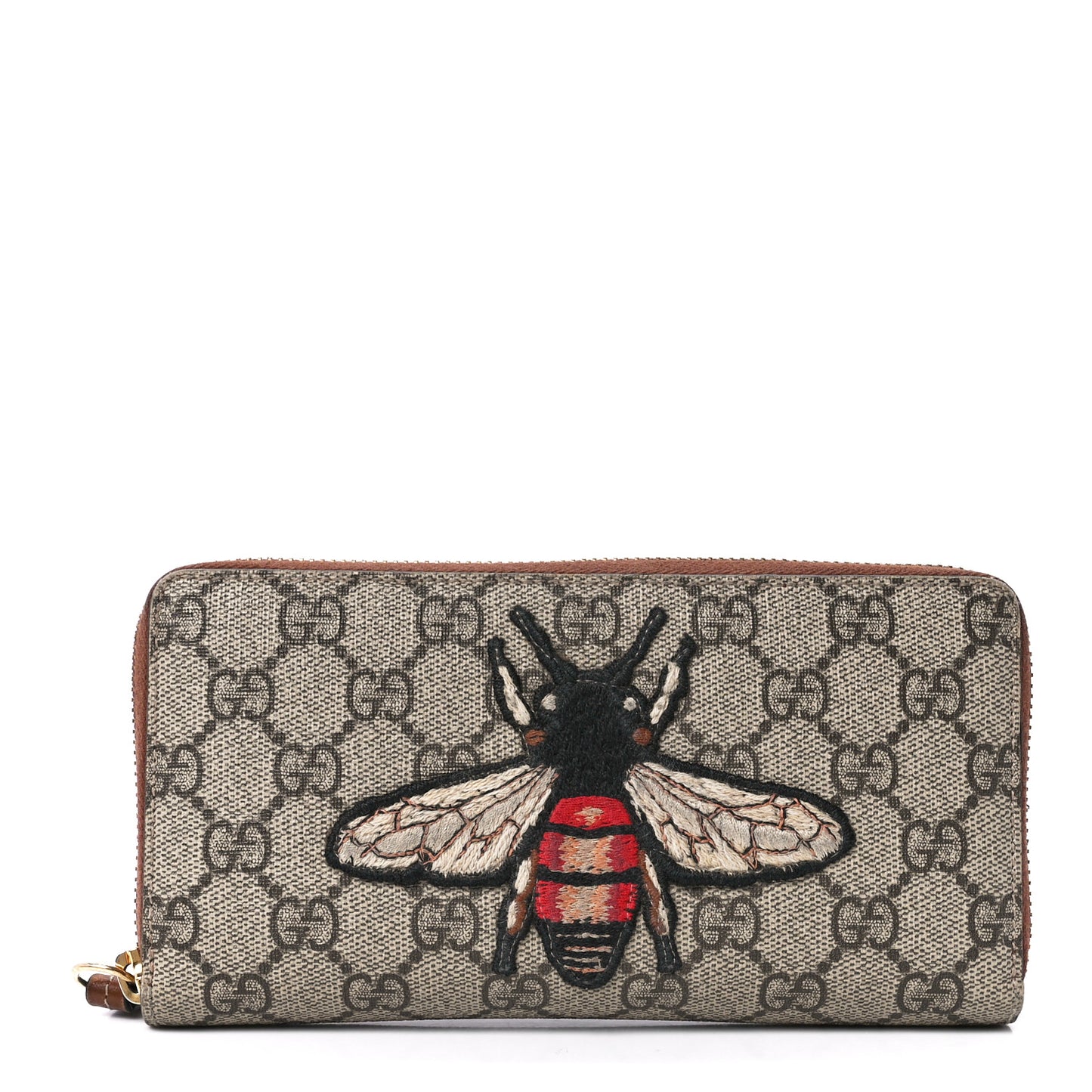 GG Supreme Monogram Embroidered Bee Zip Around Wallet Red