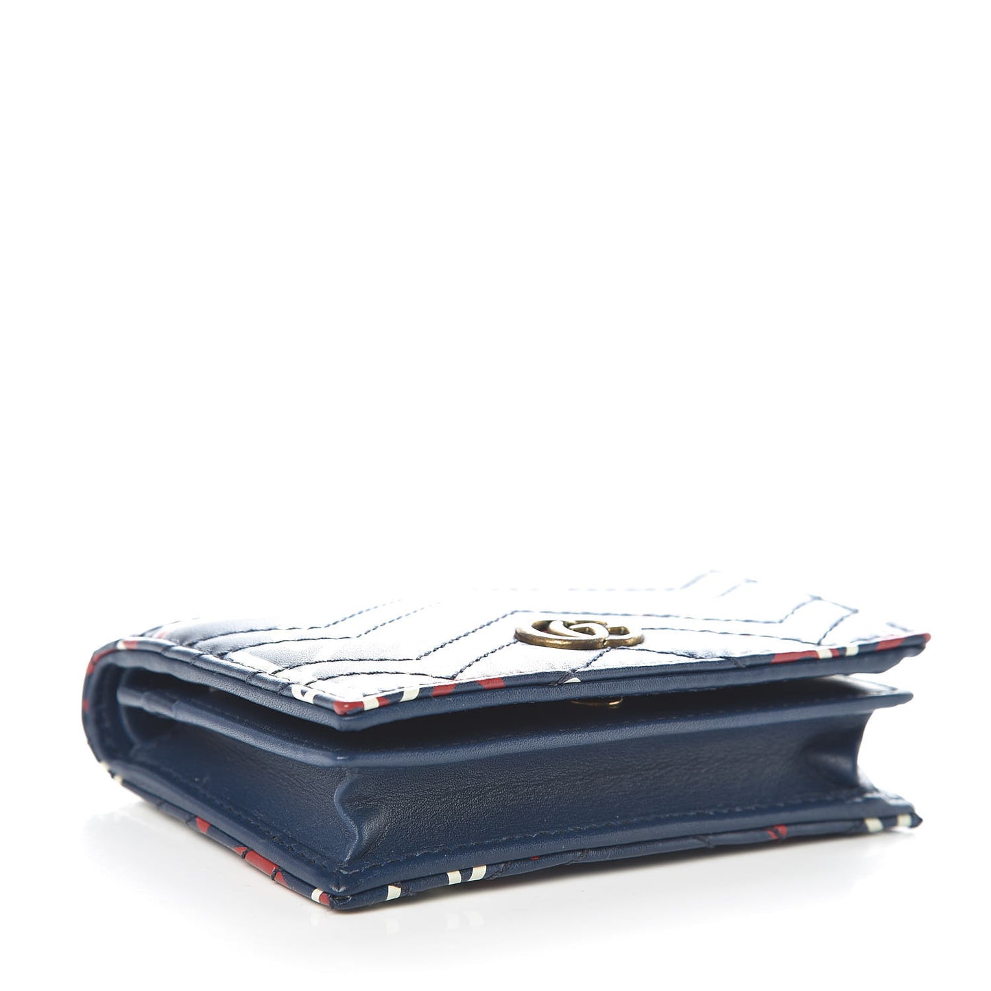 Calfskin Matelasse GucciGhost GG Marmont Card Case Blue Agata Hibiscus Red