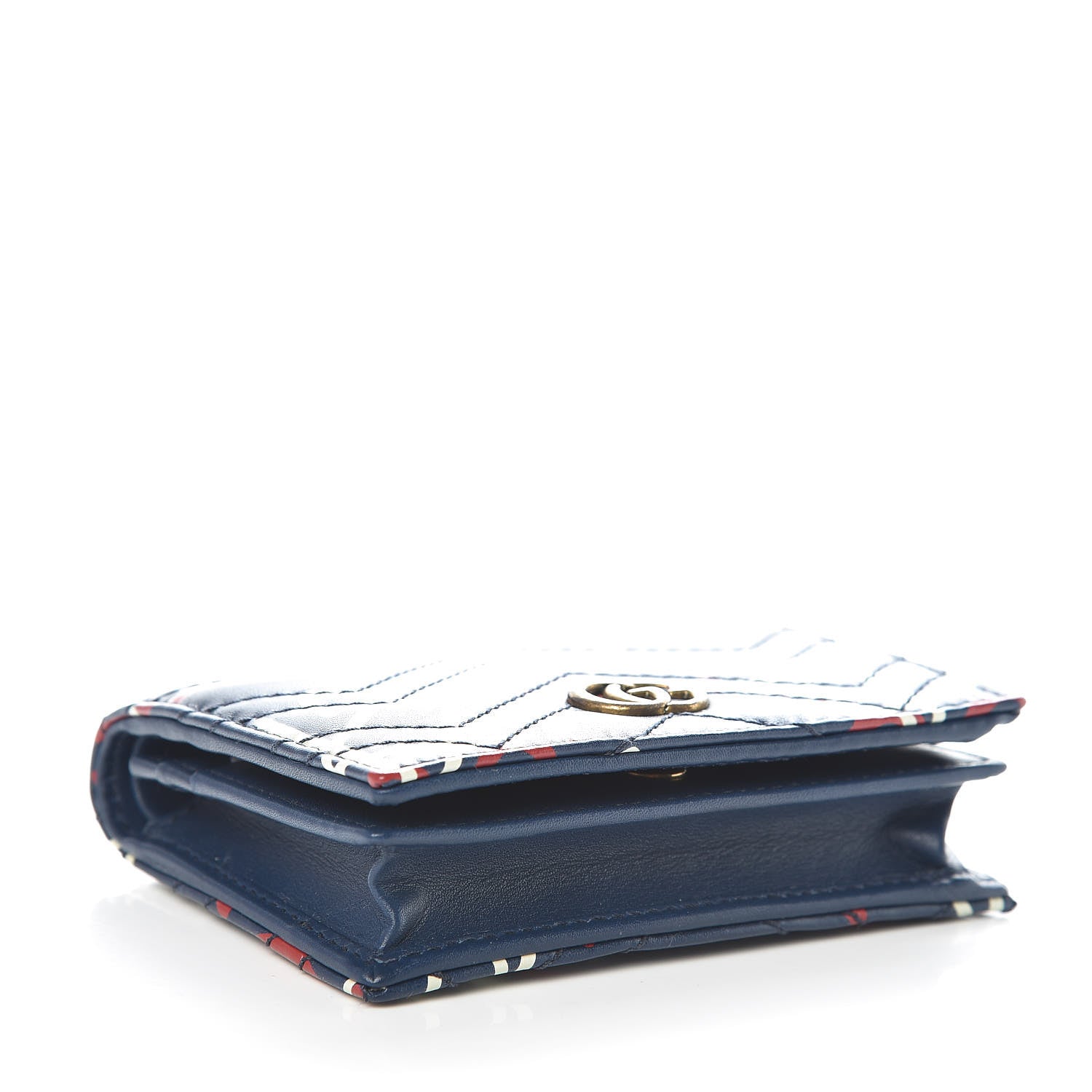 Gucci Calfskin Matelasse GucciGhost GG Marmont Card Case Blue Agata Hibiscus Red 4 of 8