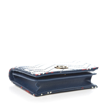 Gucci Calfskin Matelasse GucciGhost GG Marmont Card Case Blue Agata Hibiscus Red 4 of 8