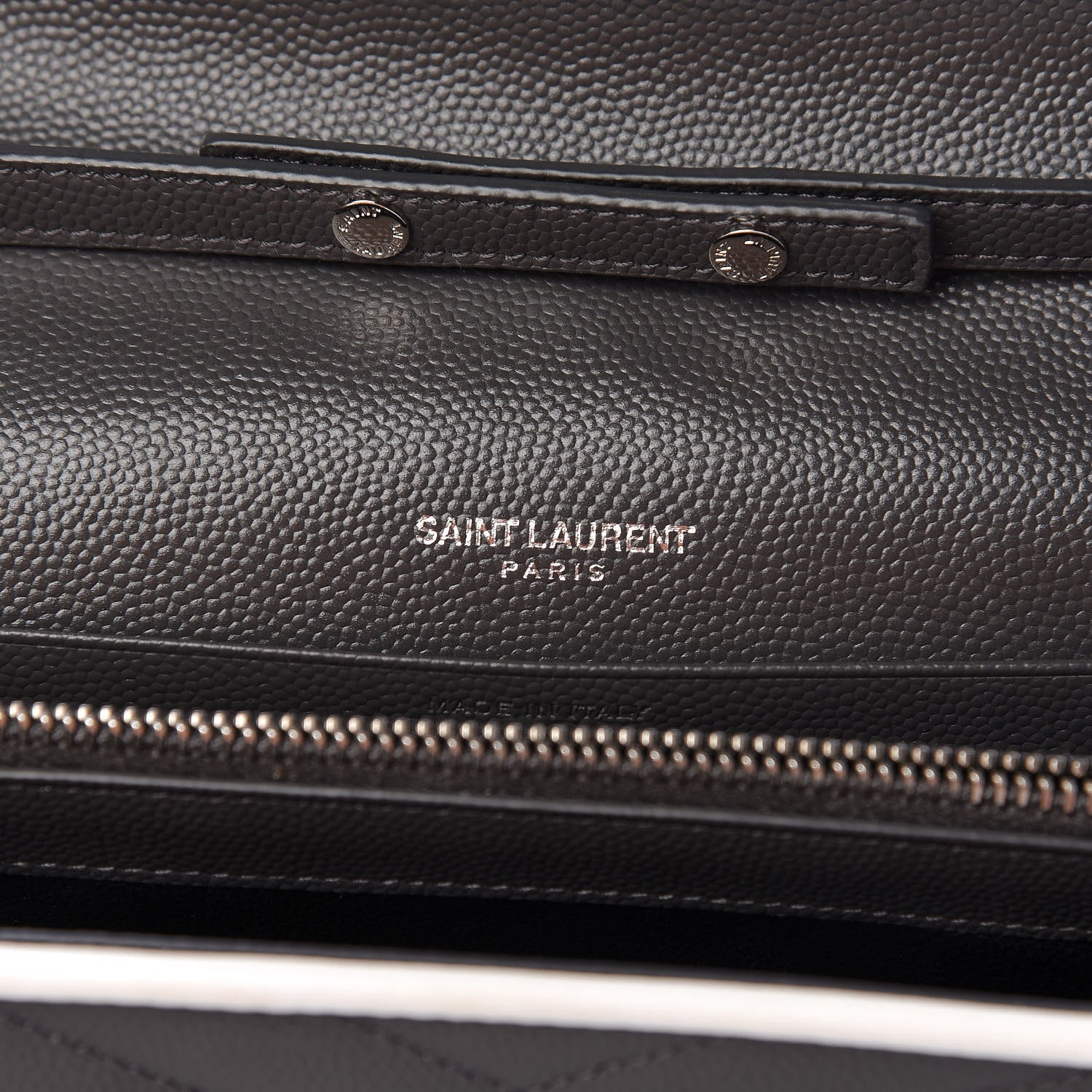 Saint Laurent Grain De Poudre Matelasse Chevron Monogram Chain Wallet Grey White 6 of 10