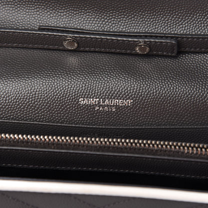 Saint Laurent Grain De Poudre Matelasse Chevron Monogram Chain Wallet Grey White 6 of 10