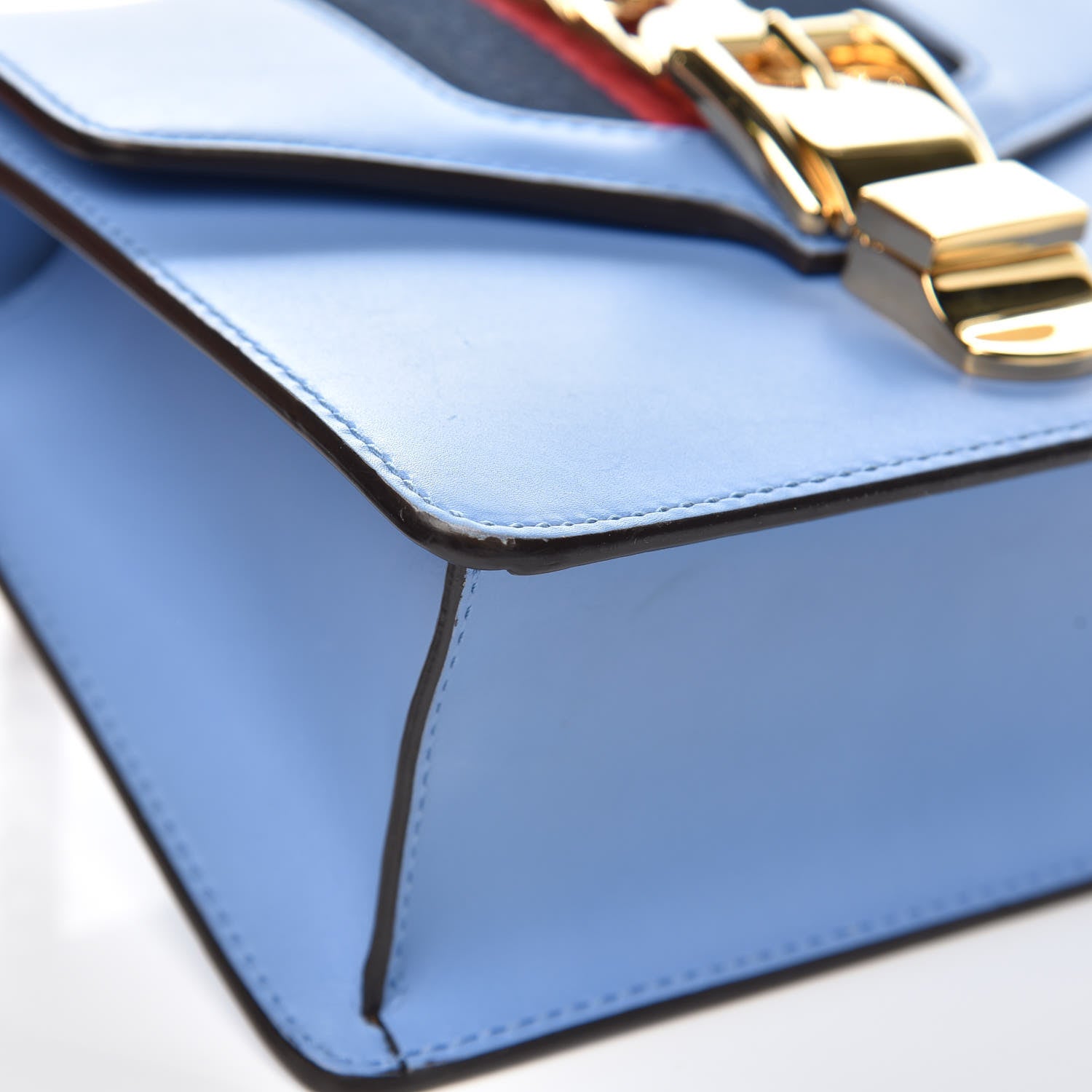 Gucci Calfskin Mini Sylvie Chain Shoulder Bag Clear Sky Blue 10 of 12