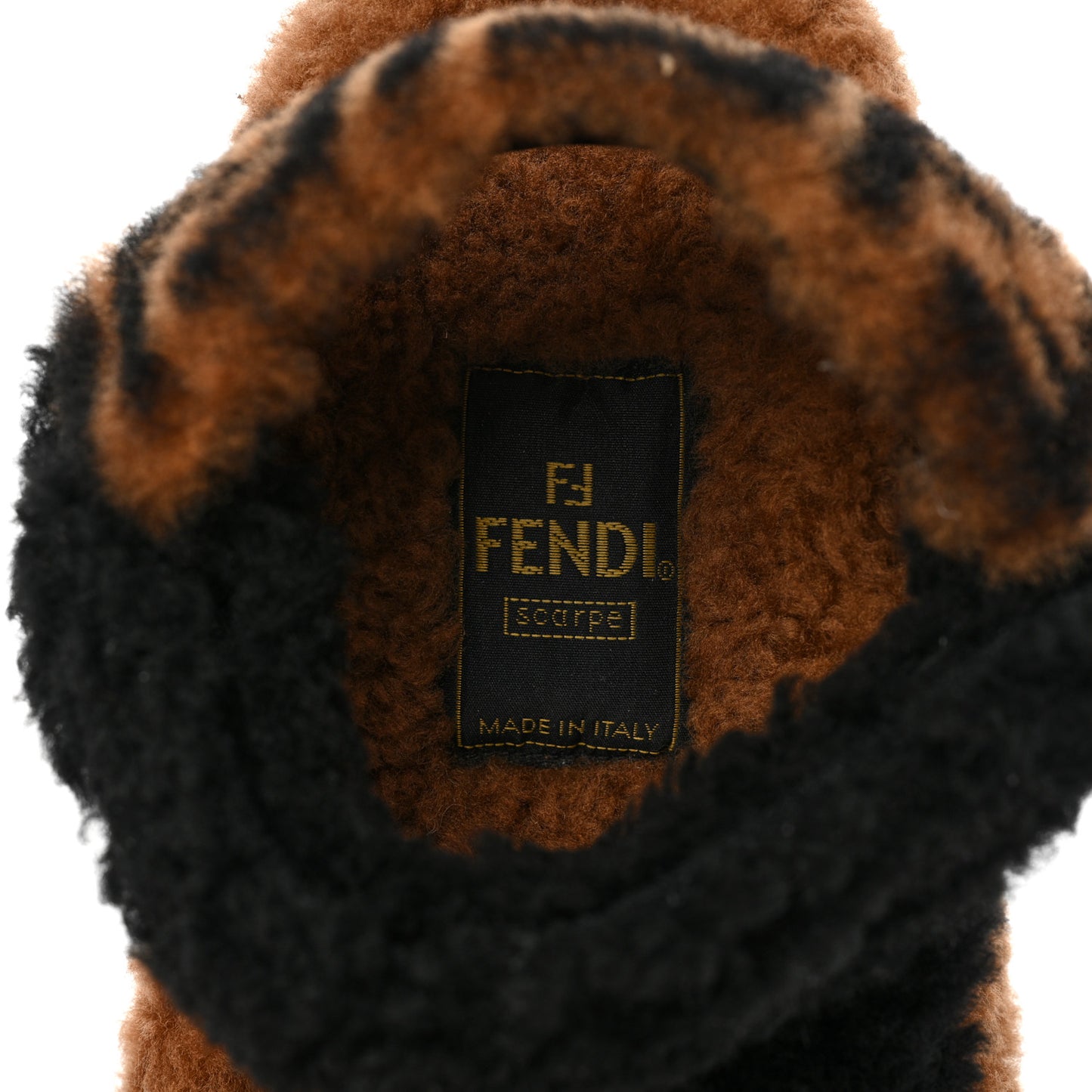 Shearling FF Fendi Feel Sandals 38.5 Tobacco Black