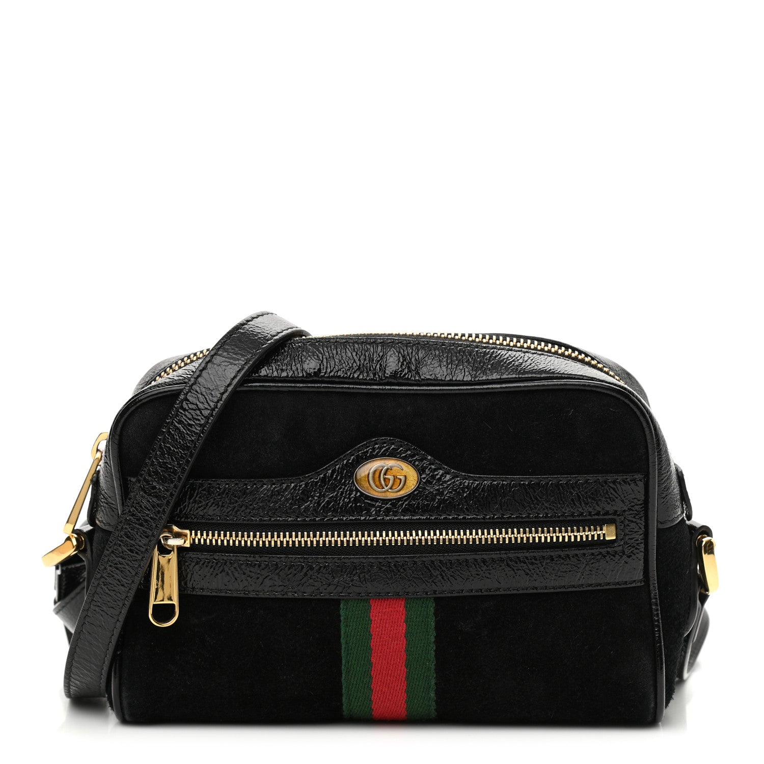 Gucci Suede Patent Web Mini Ophidia Shoulder Bag Black 1 of 10