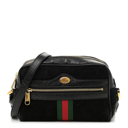 Gucci Suede Patent Web Mini Ophidia Shoulder Bag Black 1 of 10