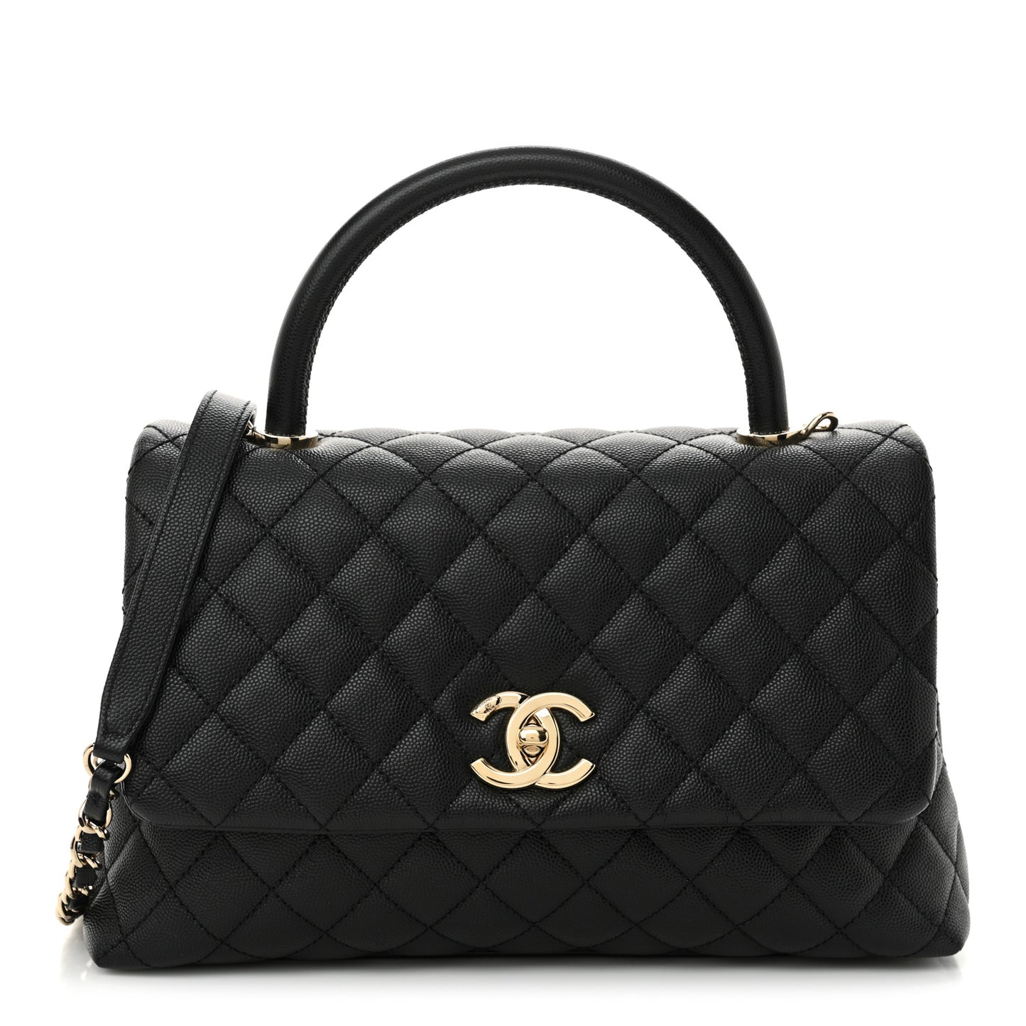 Caviar Quilted Small Coco Handle Flap Black