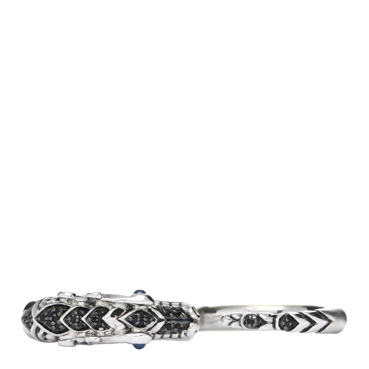 Sterling Silver Black Spinel Blue Sapphire Sapphire Naga Dragon Two Finger Ring 57 8