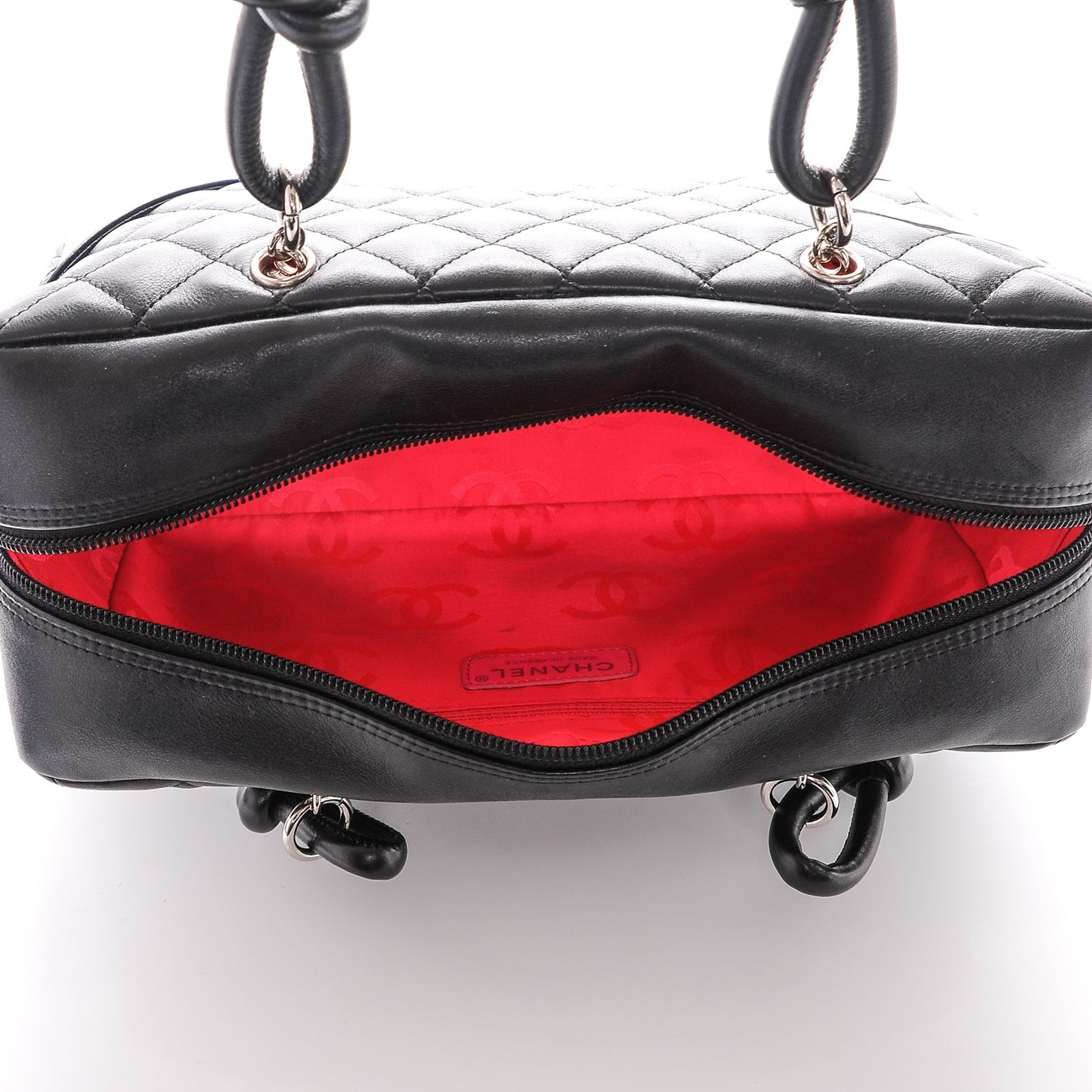 Calfskin Quilted Large Cambon Bowler Black White