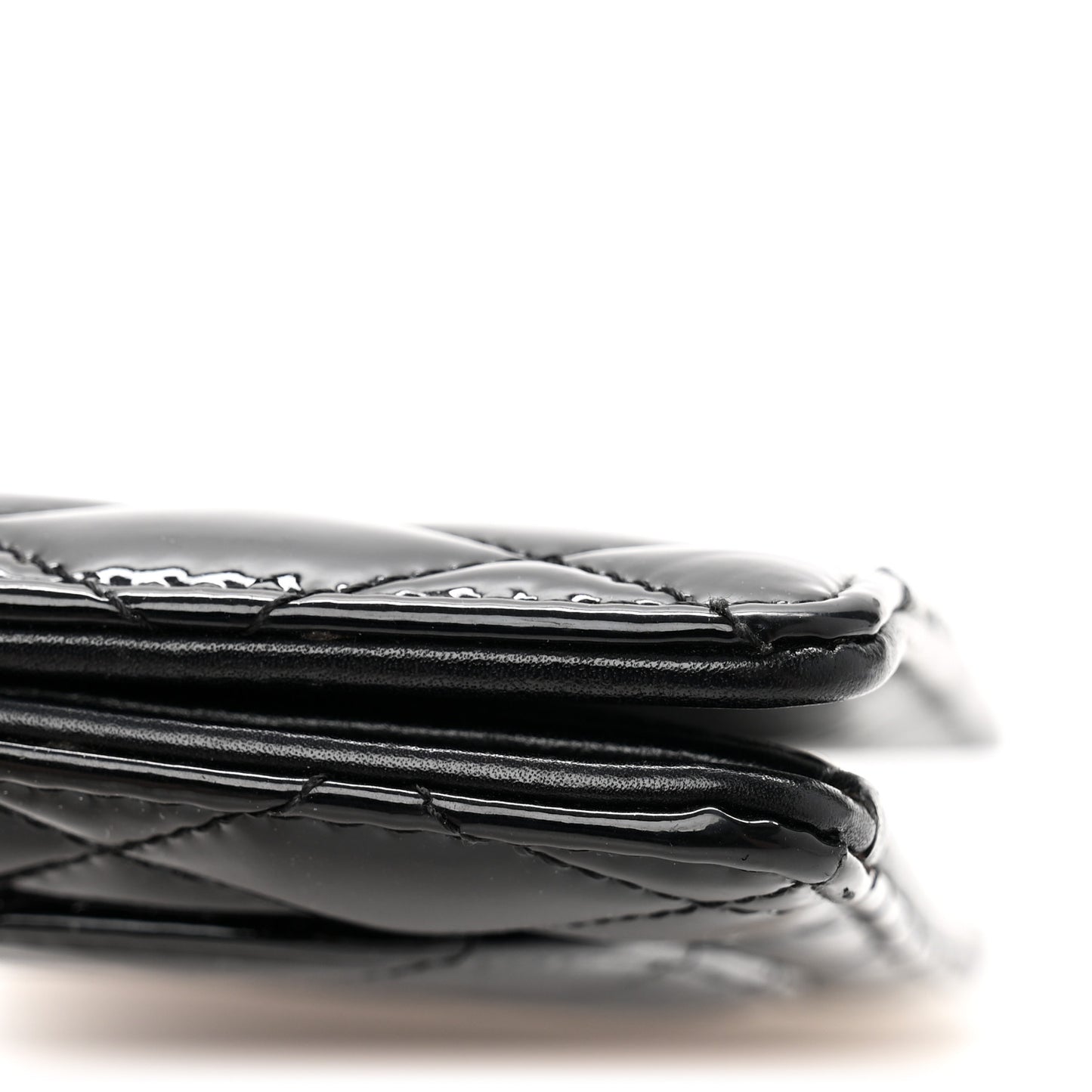 Patent Calfskin Quilted Yen Wallet Black