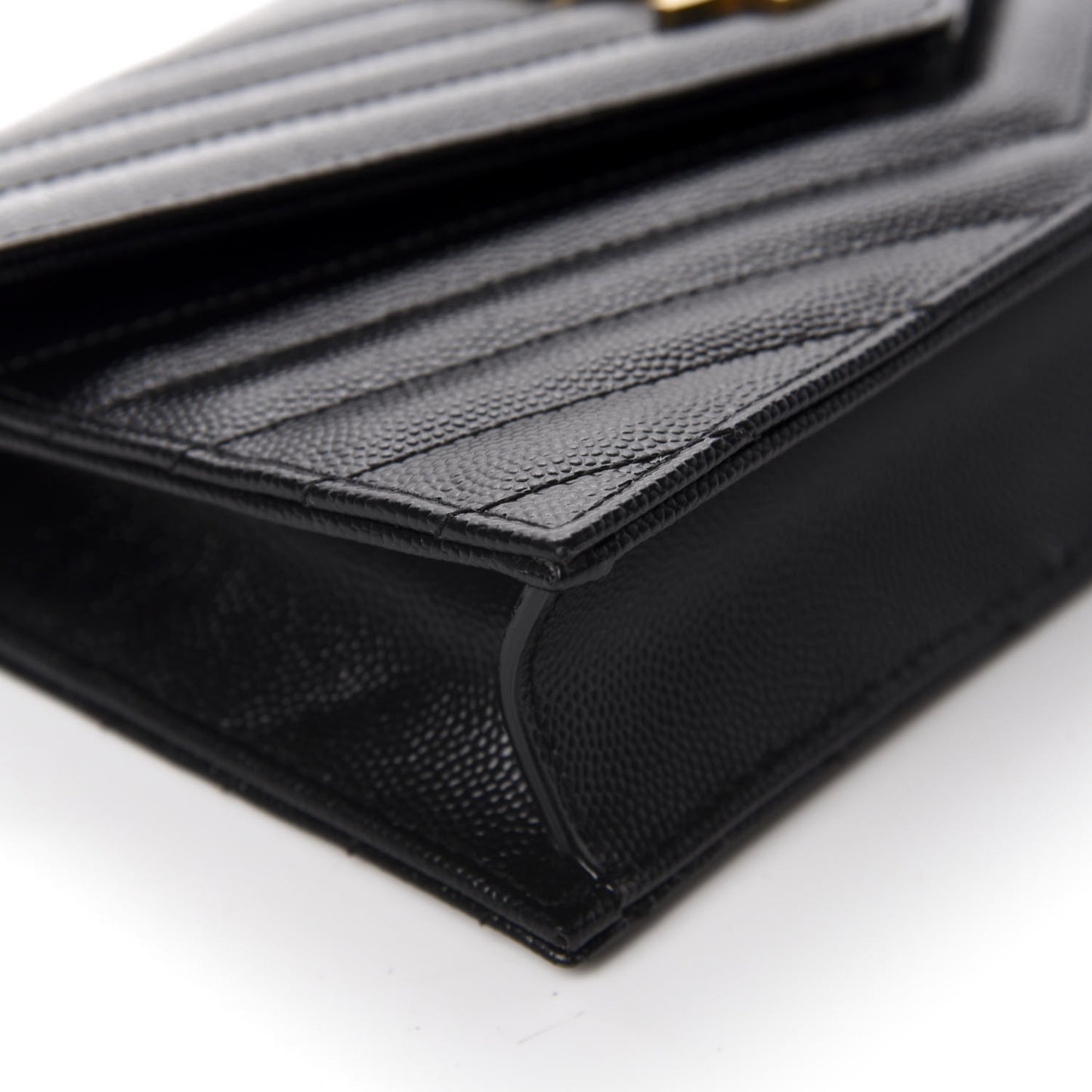 Grain De Poudre Matelasse Chevron Monogram Envelope Chain Wallet Black