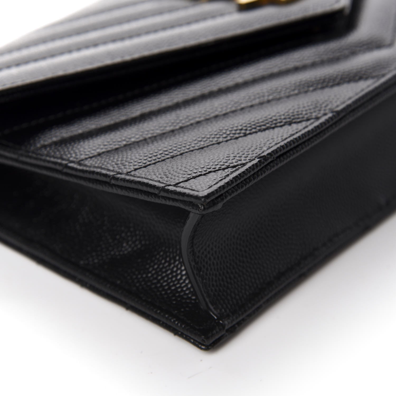 Saint Laurent Grain De Poudre Matelasse Chevron Monogram Envelope Chain Wallet Black 6 of 10