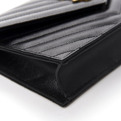 Saint Laurent Grain De Poudre Matelasse Chevron Monogram Envelope Chain Wallet Black 6 of 10