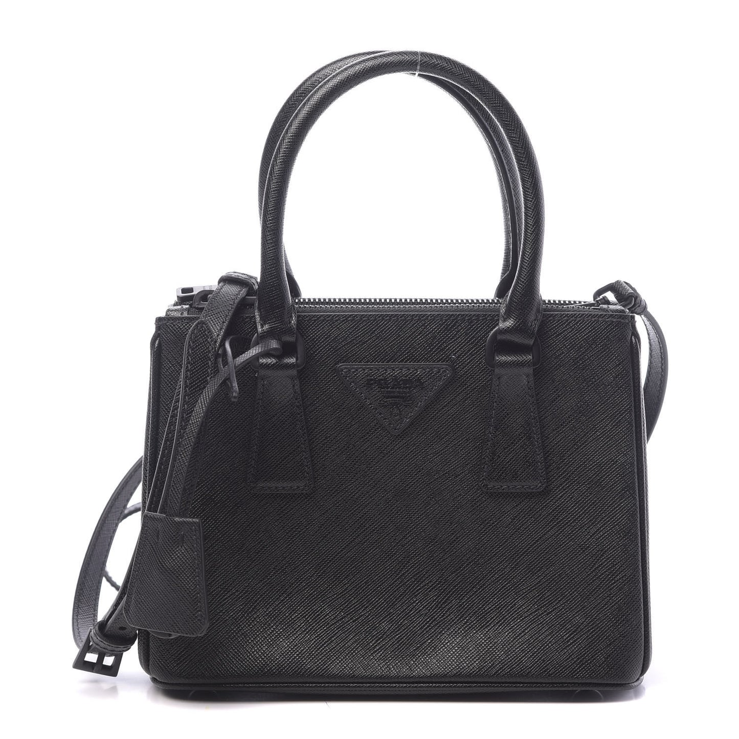 Saffiano Lux Monochrome Mini Galleria Double Zip Tote Black