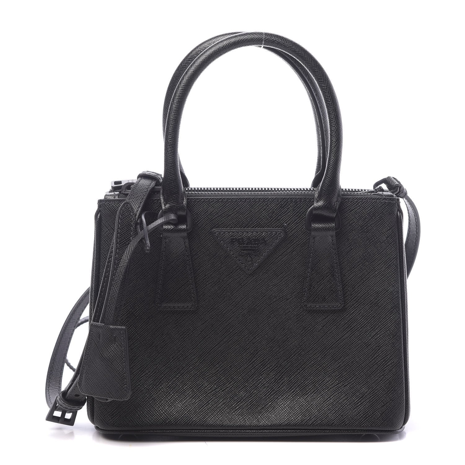 Prada Saffiano Lux Monochrome Mini Galleria Double Zip Tote Black 1 of 9