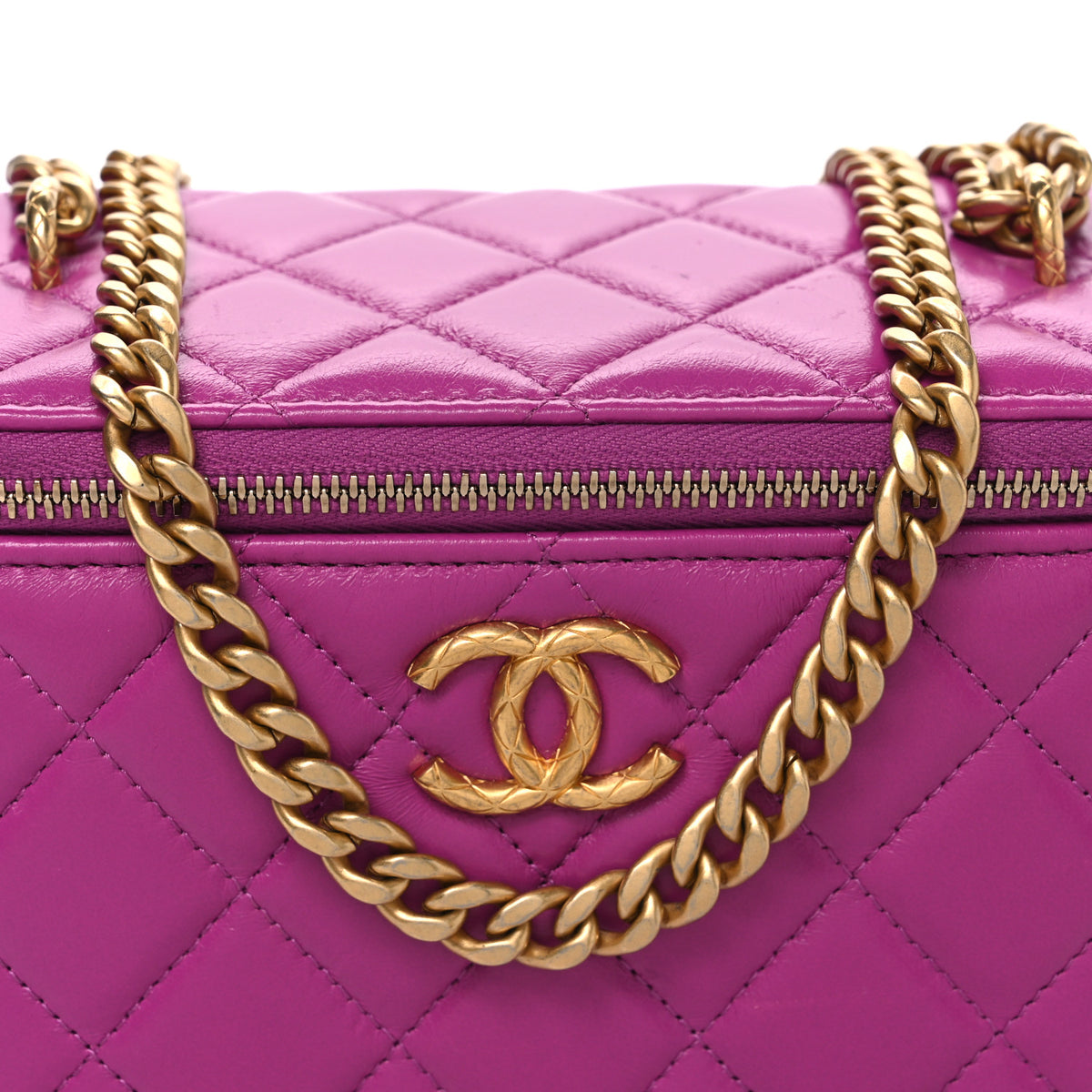 Lambskin Quilted Small Pillow Crush Vanity Case With Chain Purple