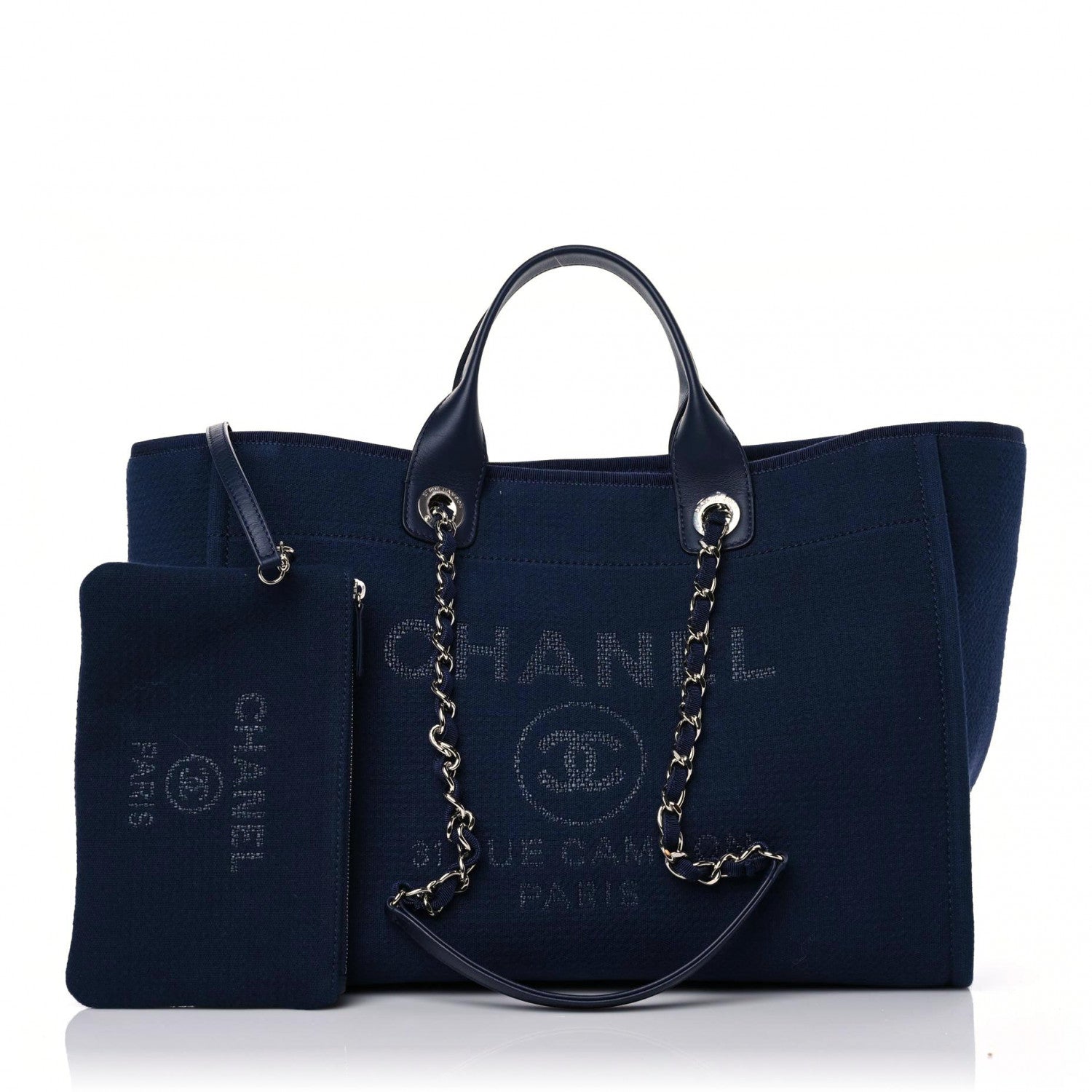 Chanel Mixed Fibers Calfskin Medium Deauville Tote Dark Blue 1 of 14