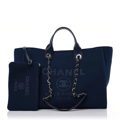 Chanel Mixed Fibers Calfskin Medium Deauville Tote Dark Blue 1 of 14