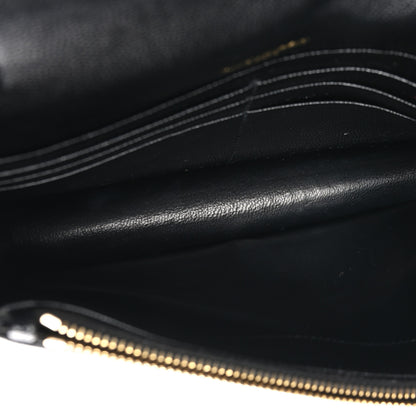 Saint Laurent Grain De Poudre Matelasse Chevron Monogram Envelope Chain Wallet Black 5 of 9