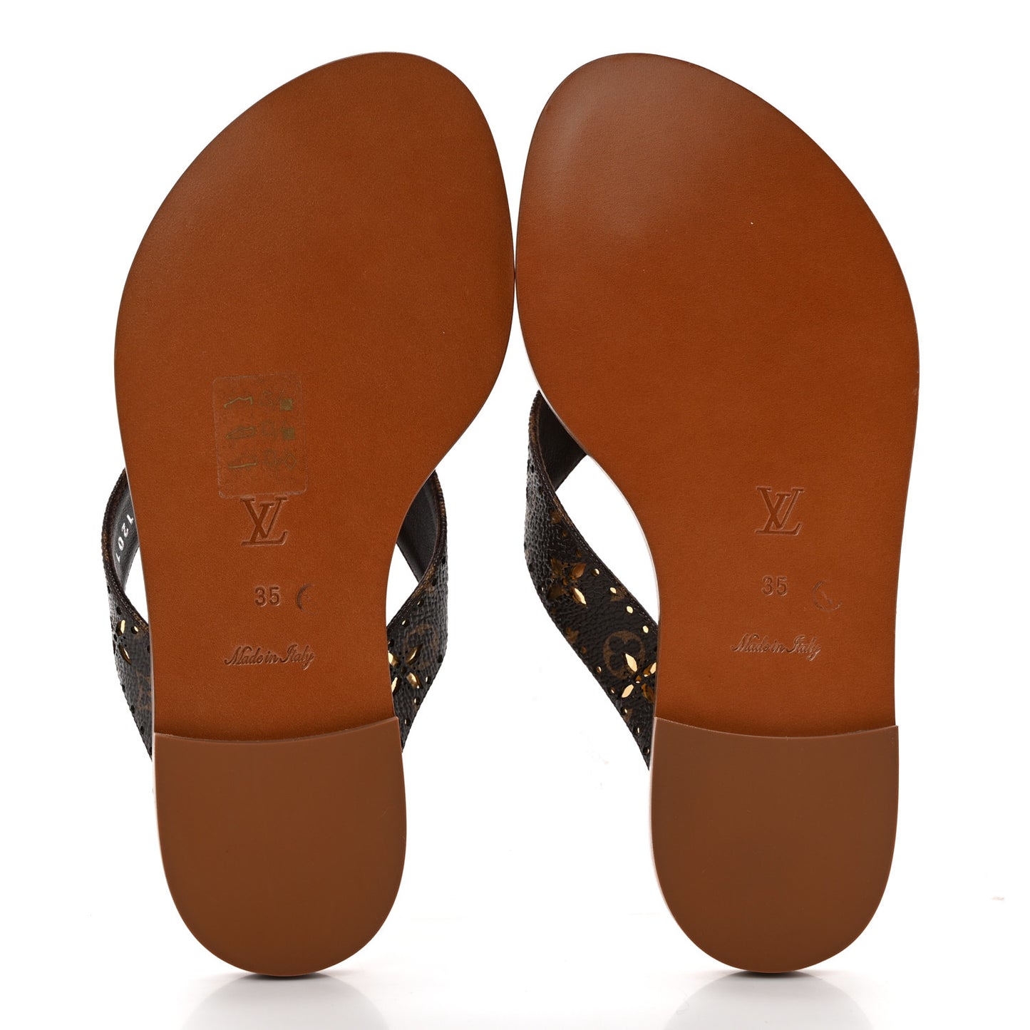 Monogram Sunny Flat Thong Sandals 35 Brown