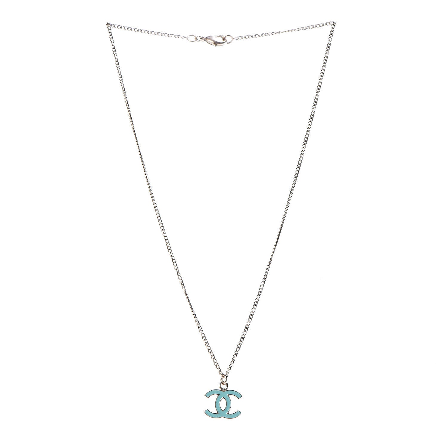 Chanel Enamel CC Necklace Blue Light Gold 3 of 5