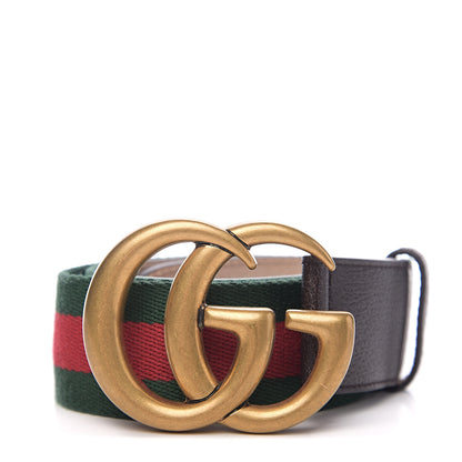Gucci Nylon Textured Calfskin Double G Web 40mm Belt 85 34 Green Red Dark Cocoa 1 of 5