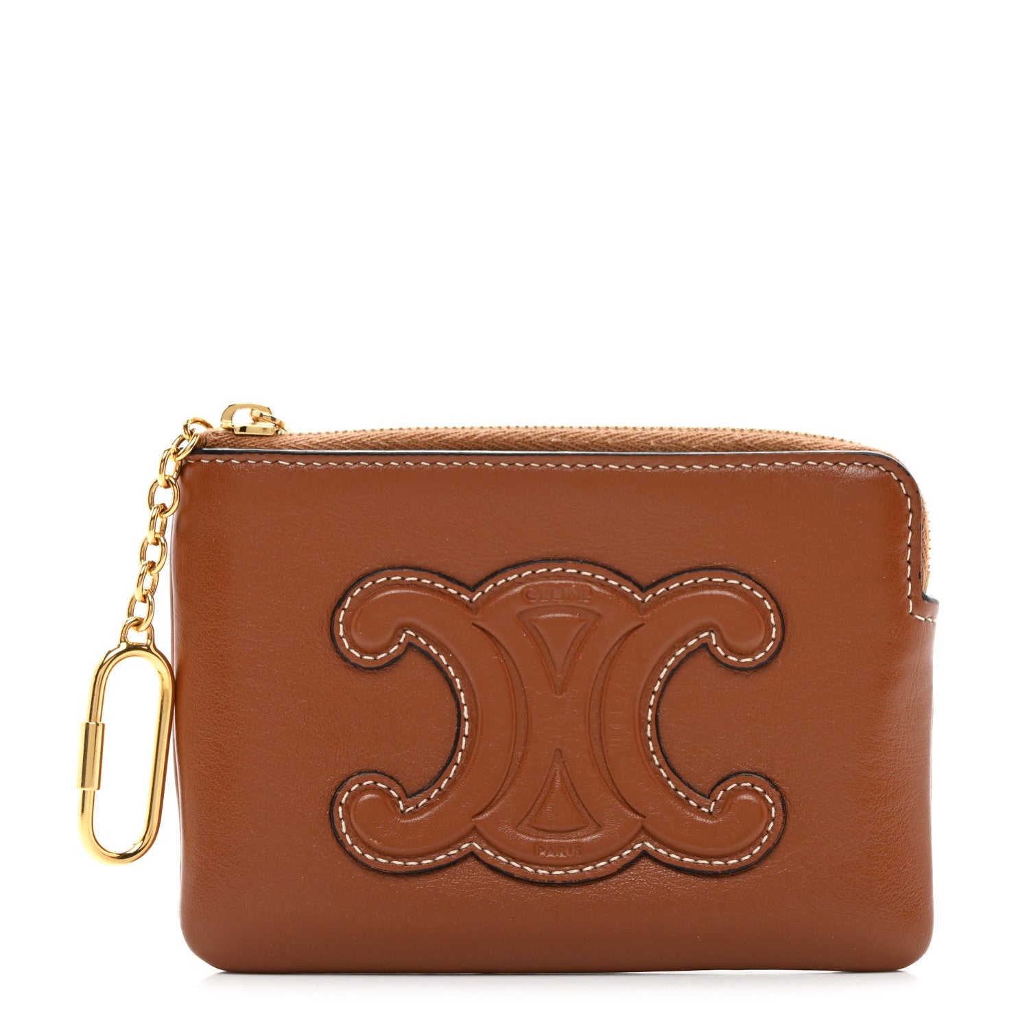 Celine Smooth Calfskin Cuir Triomphe Coin and Card Pouch With Hook Tan 1 of 8