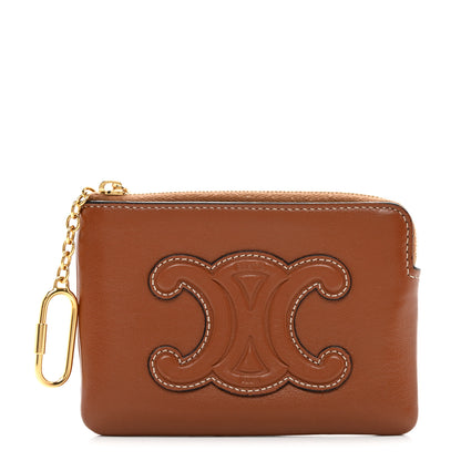 Celine Smooth Calfskin Cuir Triomphe Coin and Card Pouch With Hook Tan 1 of 8