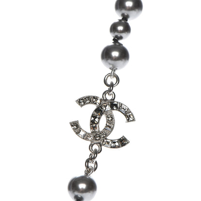 Chanel Crystal Baguette Graduated Pearl CC Short Necklace Silver Grey 5 of 6