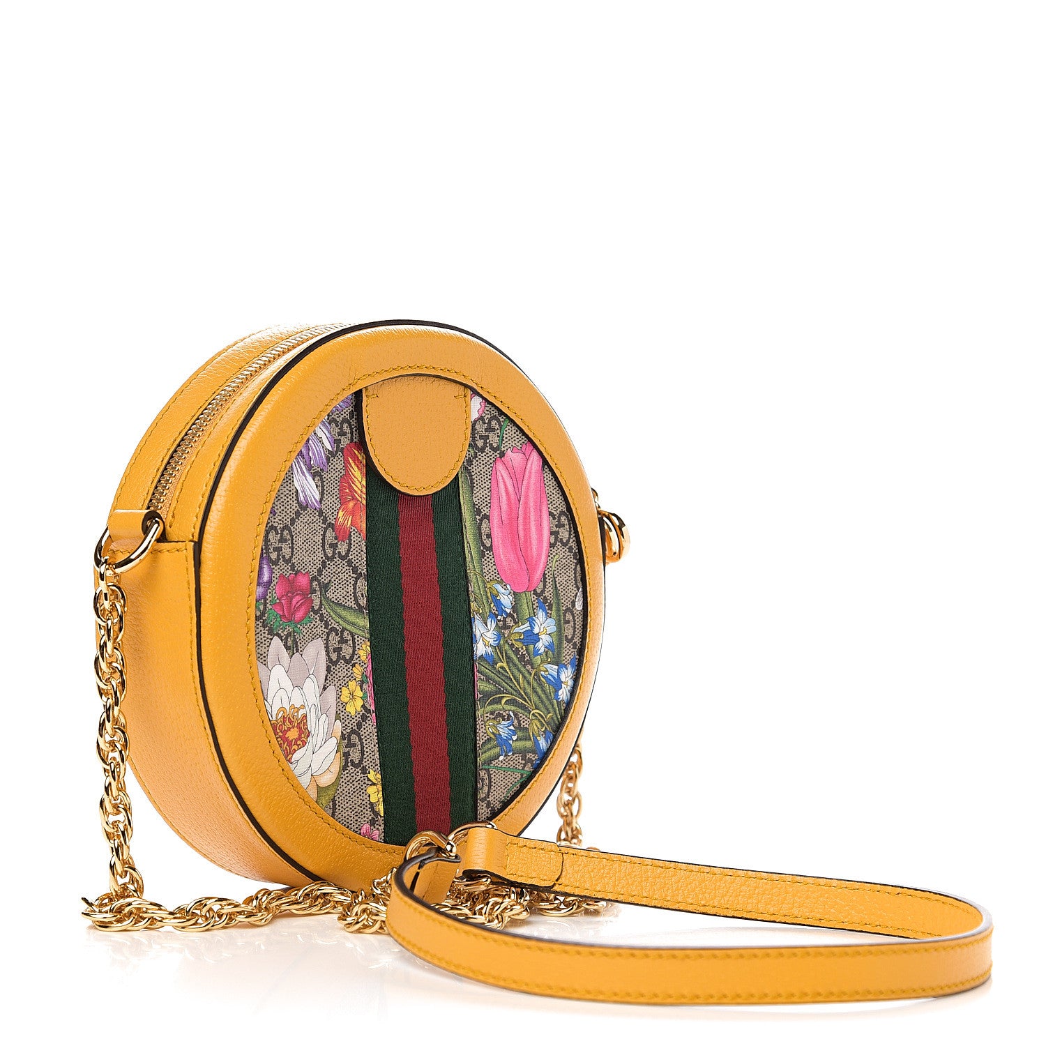 Gucci GG Supreme Monogram Flora Web Mini Ophidia Round Shoulder Bag Beige Multicolor Crop 2 of 9