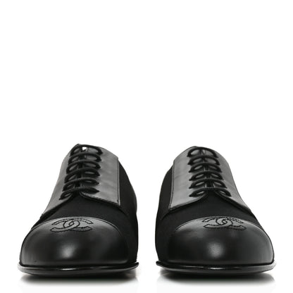 Chanel Calfskin Elastic Lace Up Cap Toe CC Loafers 35.5 Black 3 of 10