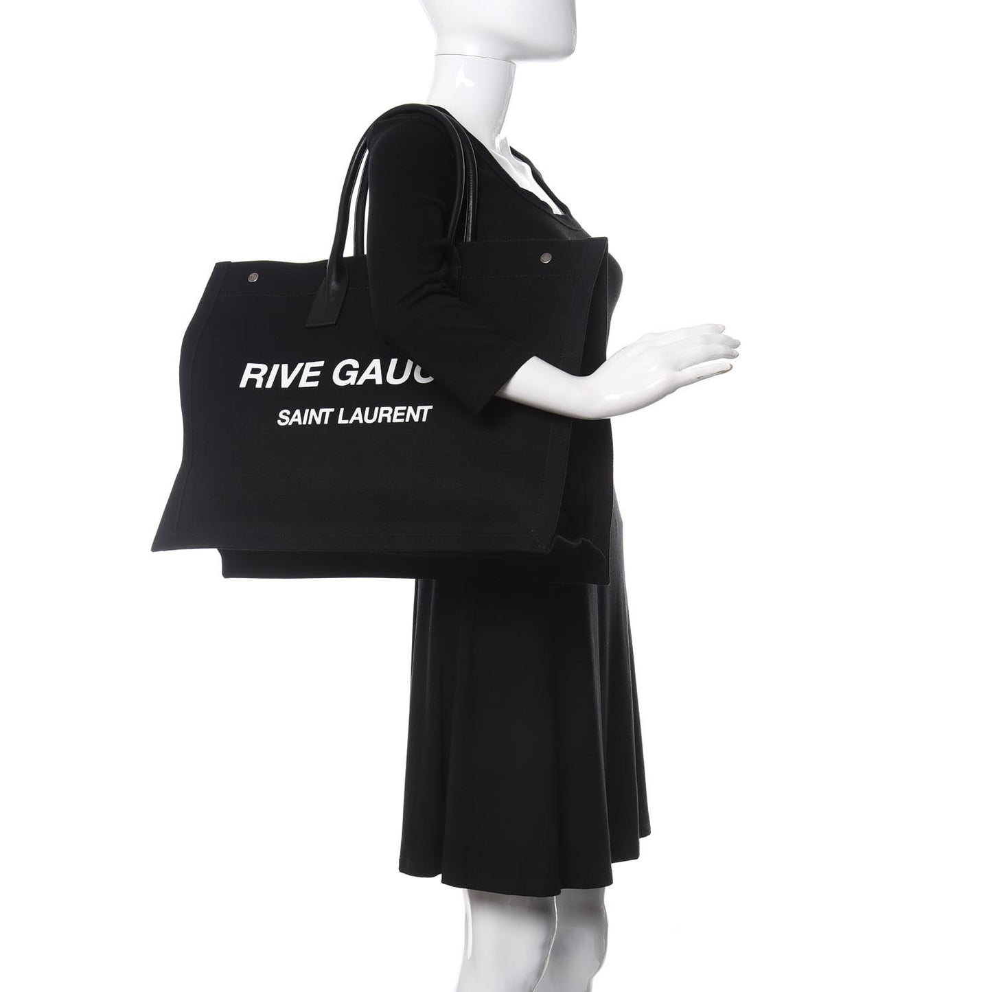 Linen Calfskin Rive Gauche Tote Black