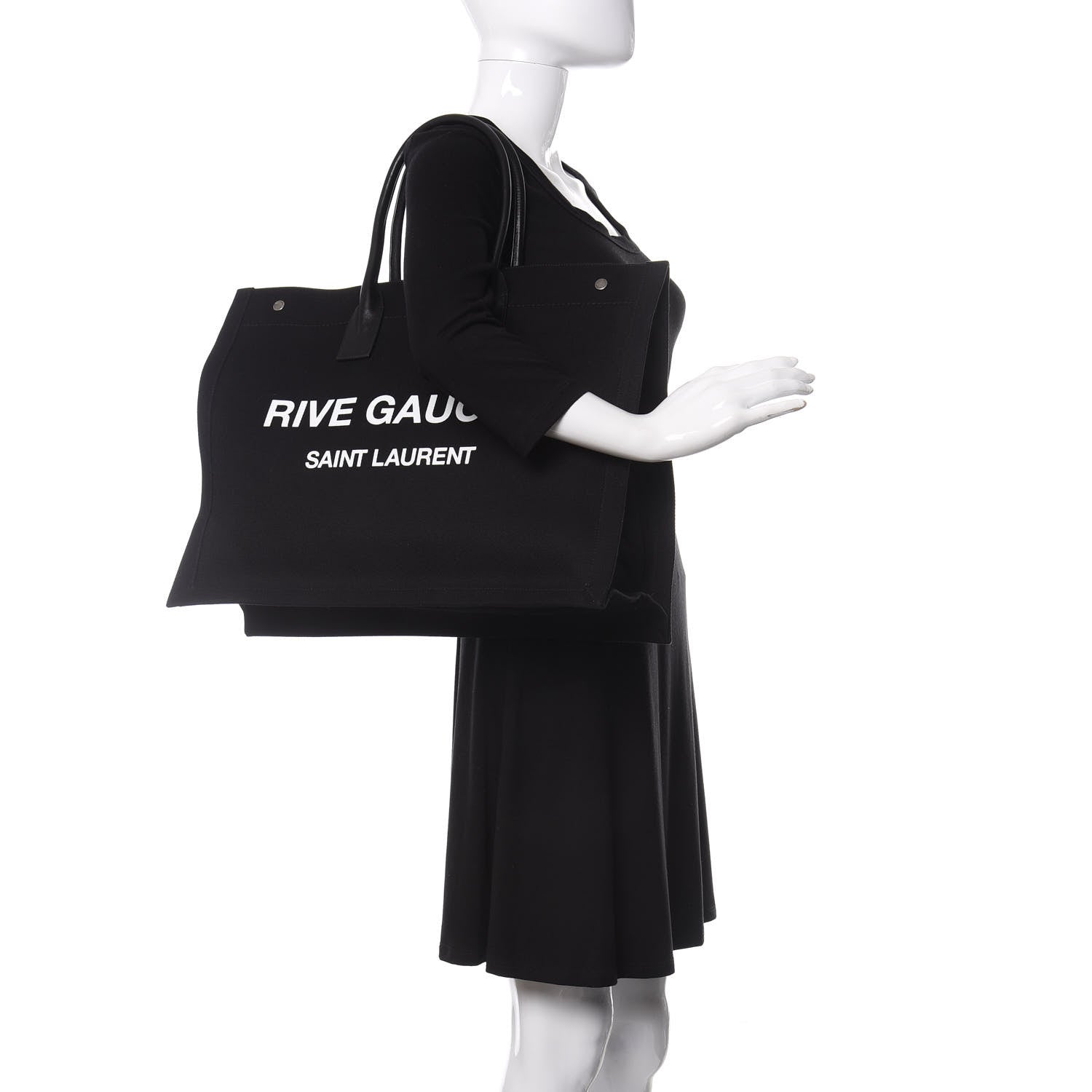 Saint Laurent Linen Calfskin Rive Gauche Tote Black 2 of 11