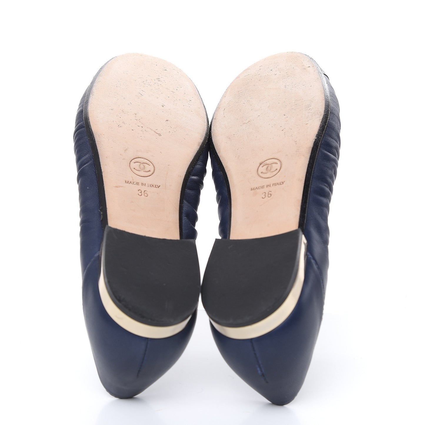 Lambskin CC Cap Toe Ballerina Flats 36 Navy Blue