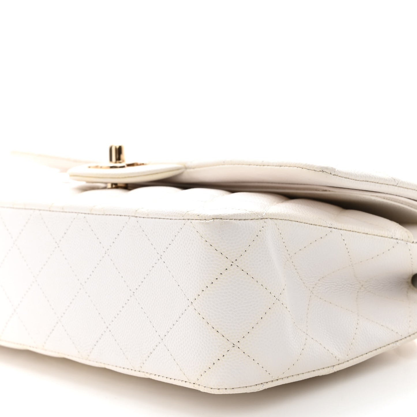 Caviar Quilted Medium Double Flap White