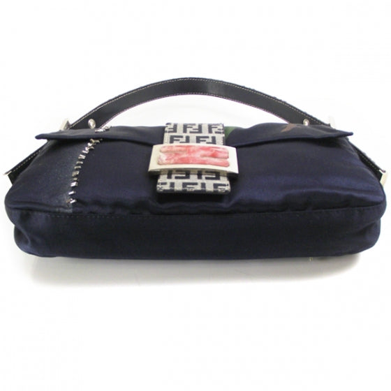 Fendi Satin Floral Baguette Navy 4 of 11