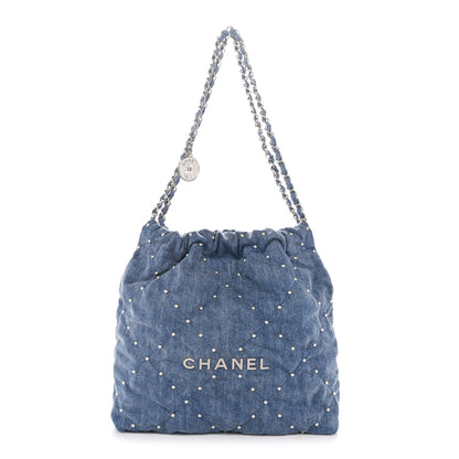 Chanel Washed Denim Quilted Studded Small Chanel 22 Blue 1 of 11