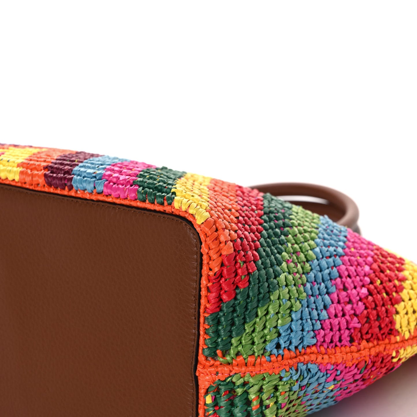 Raffia Calfskin Rockstud Summer Tote Multicolor