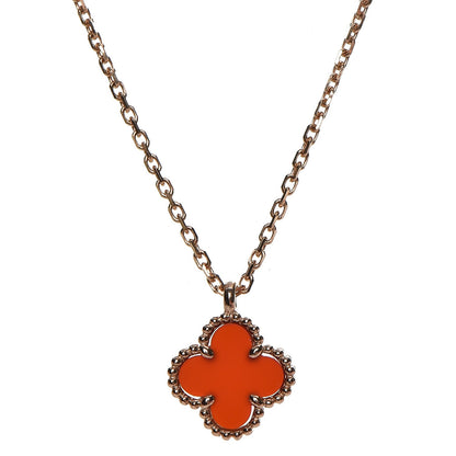 Van Cleef & Arpels 18K Rose Gold Carnelian Sweet Alhambra Pendant Necklace 3 of 8